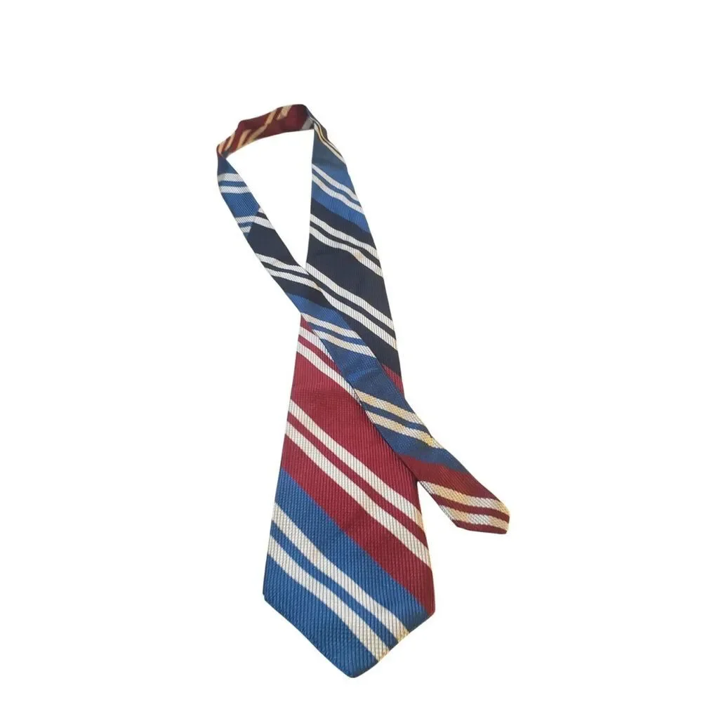 Mark‎ Pendleton Neck Tie Red White Blue Textured Stripes Italian Silk Preppy